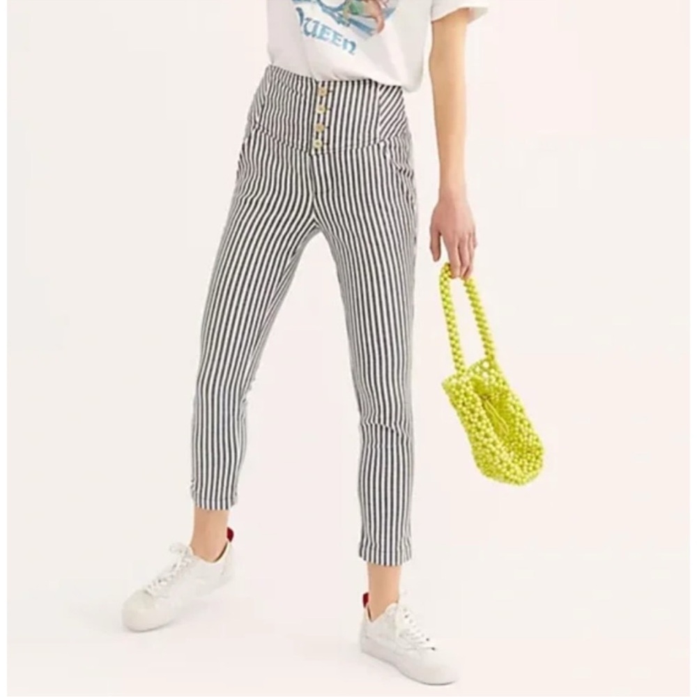 Free People Black and White Striped Cropped Pants
